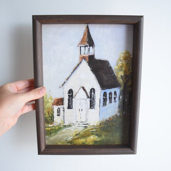 Hobby Lobby Rustic Farmhouse White Chapel Church Wood Frame Wall Art Decor - Picture 3 of 8